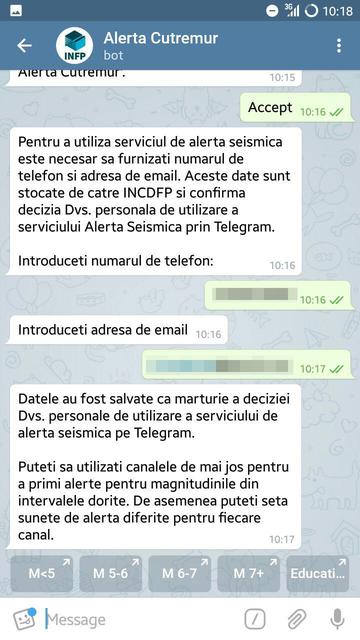 Configurare Telegram notificari de cutremure inainte sa se produca